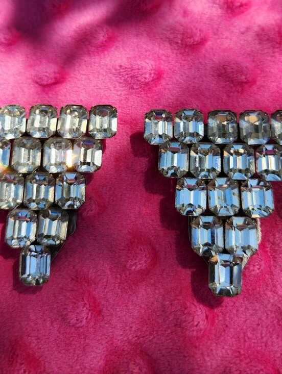 Vintage Accessories - Crystal Cluster Shoe Clip Ons Clear Silver Tone